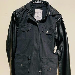 Aeropostale Women's Hooded Faux Leather Anorak Jacket Coat